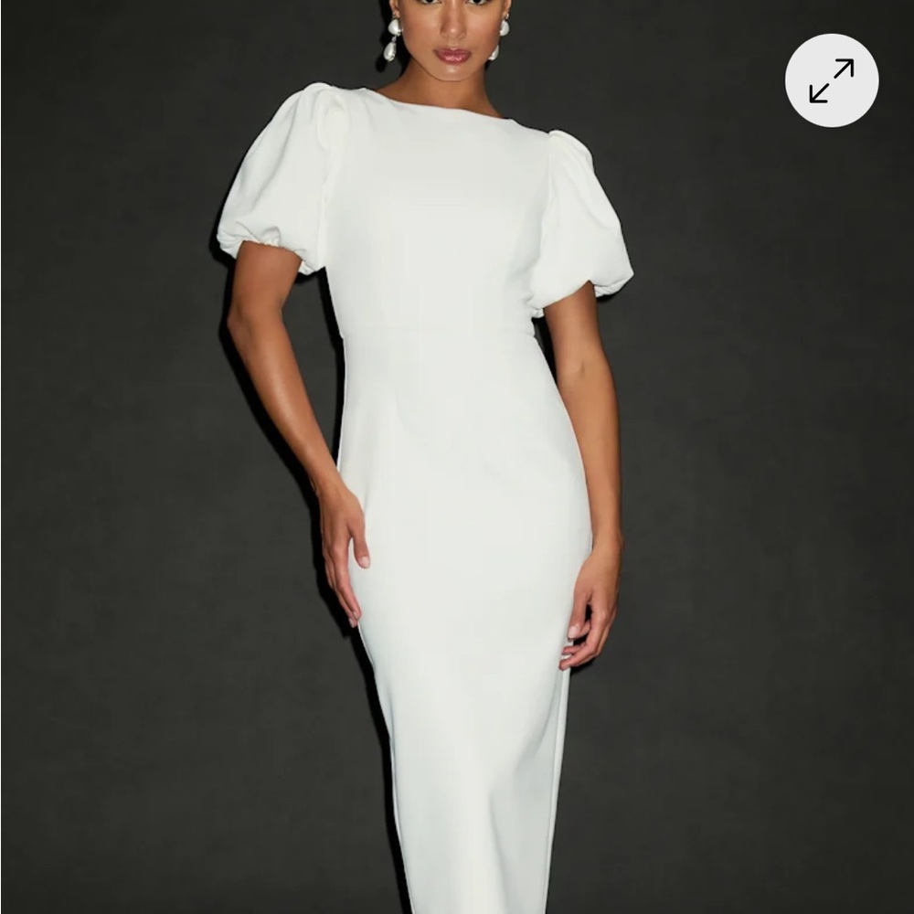 Elegant White Puff-Sleeve Midi Dress